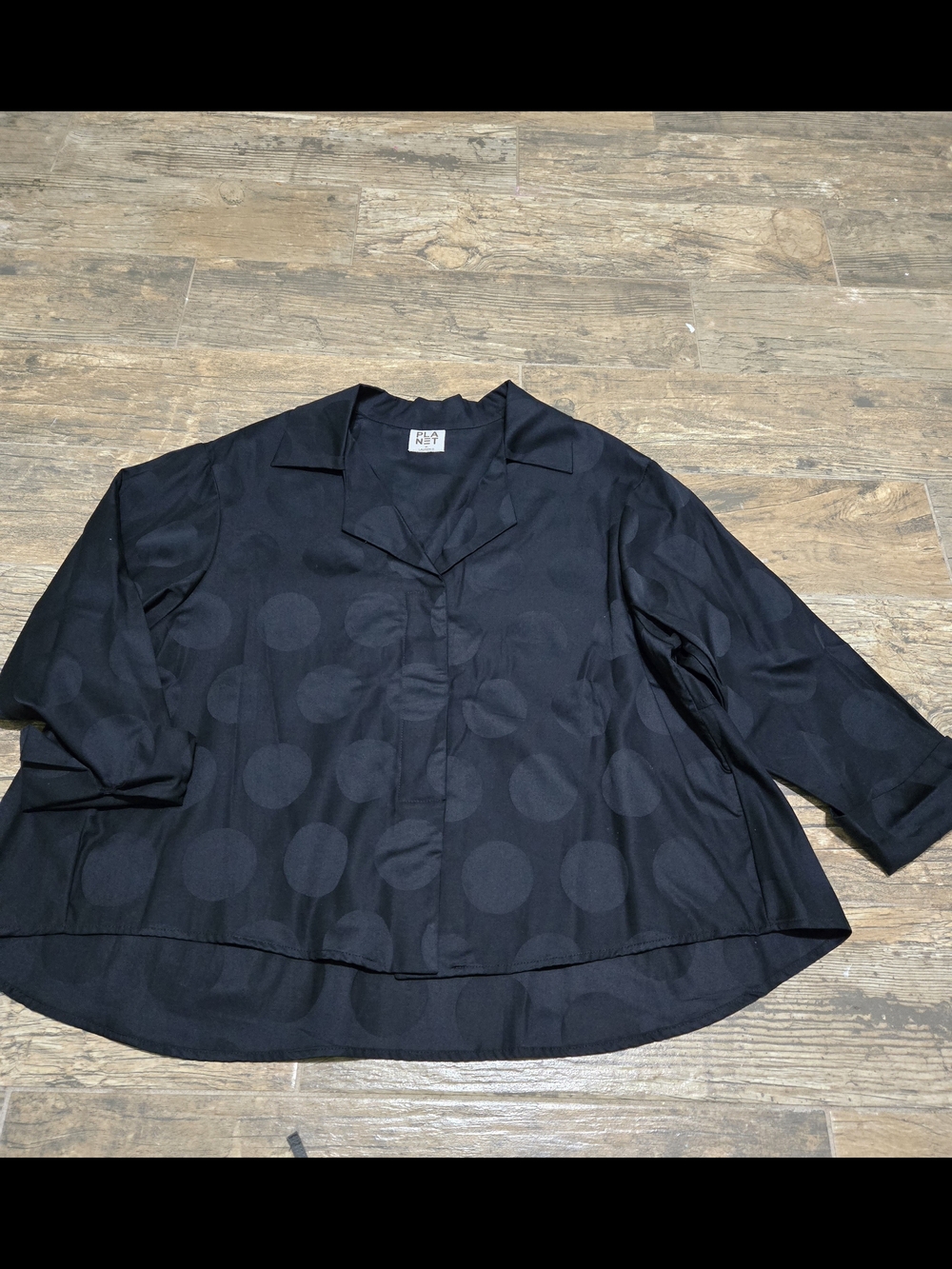 PLANET by Lauren G Black Cotton Jacquard Mini-Man Polka Dot Swing Shirt OS - Picture 2 of 7